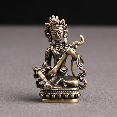 Pure Brass Antique Nepal Goddess Statue For Home Decoration Buddha Playing The Pipa Buddha Figurines Miniatures Keychain Pendant