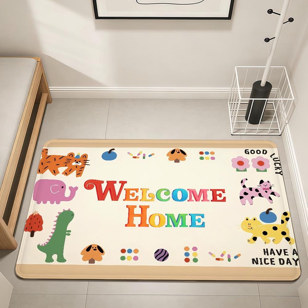 welcome cute cartoon modern doodle Home Bedside Rug Kitchen Bath Floor Mat Hallway Balcony Carpet Entrance Doormat hogar Decor
