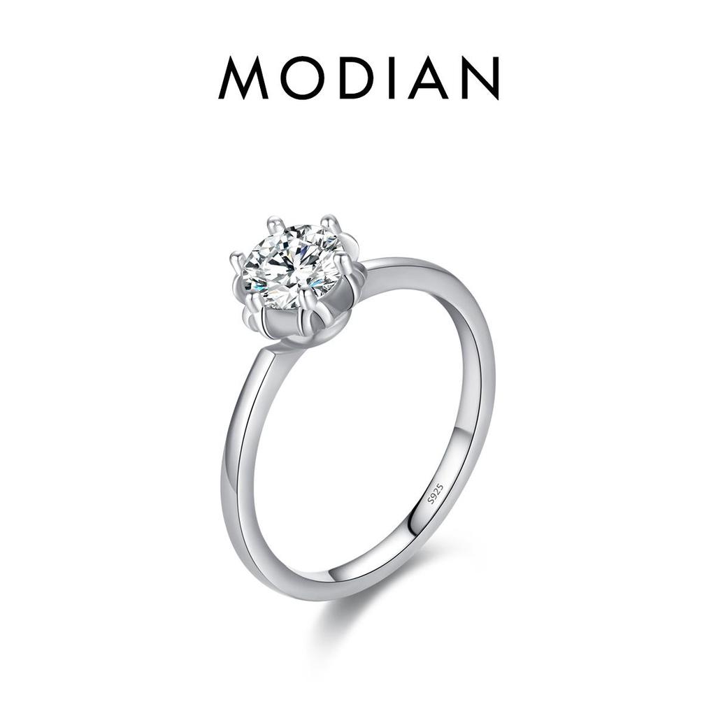 MODIAN Solid 925 Sterling Silver Crown Exquisite 1CT Shining Zirconia Wedding Ring For Women Engagement Basic Fine Jewelry Gifts Coupon & Discount