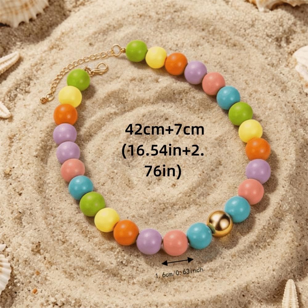 Round Bead Necklace 16MM Beads Bohemian Necklace Trendy Bead Choker for Women