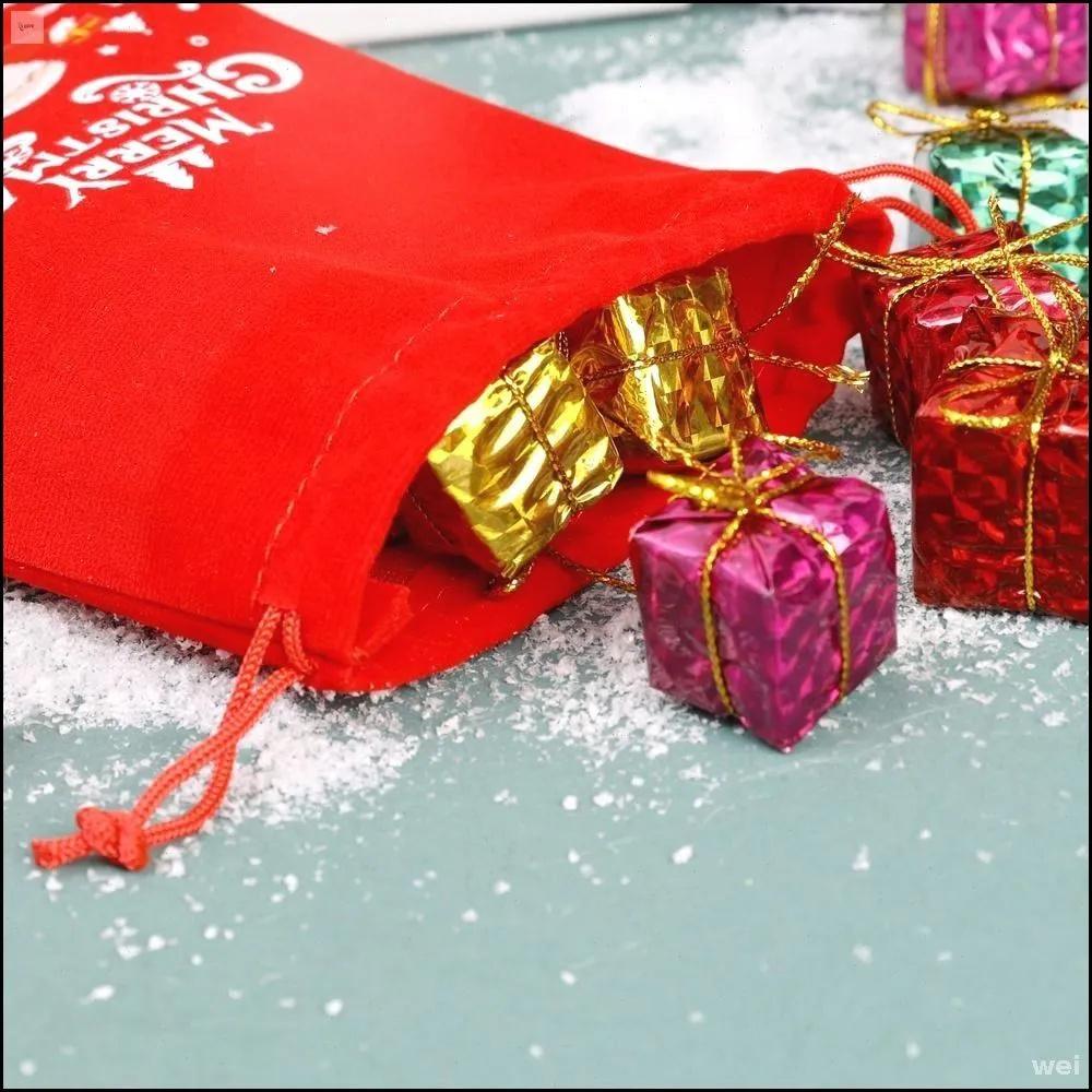 5pcs Christmas Red Cloth Bag Drawstring Gift Bag Christmas Bag Candy Packaging Bag