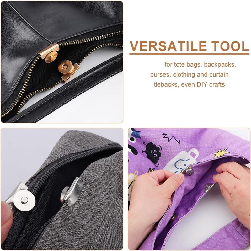 Set Magnetic Snaps 24 Pieces Sew On Clasps Snap Fastener Magnets No-Sew Closures For Purses Bags Tote Buttons