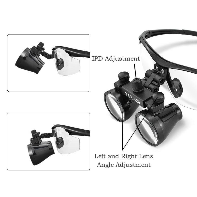 Dental Binocular Loupes Glasses Head Band Magnifier with 5W LED Light Headlam 3.5X