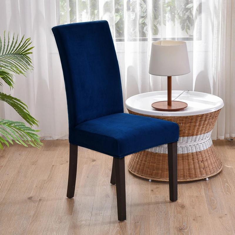 Soft Velvet Dining Chair Cover Universal Long Back Chair Slipcovers Elastic Seat Protector Case for Dining Room Home Decor