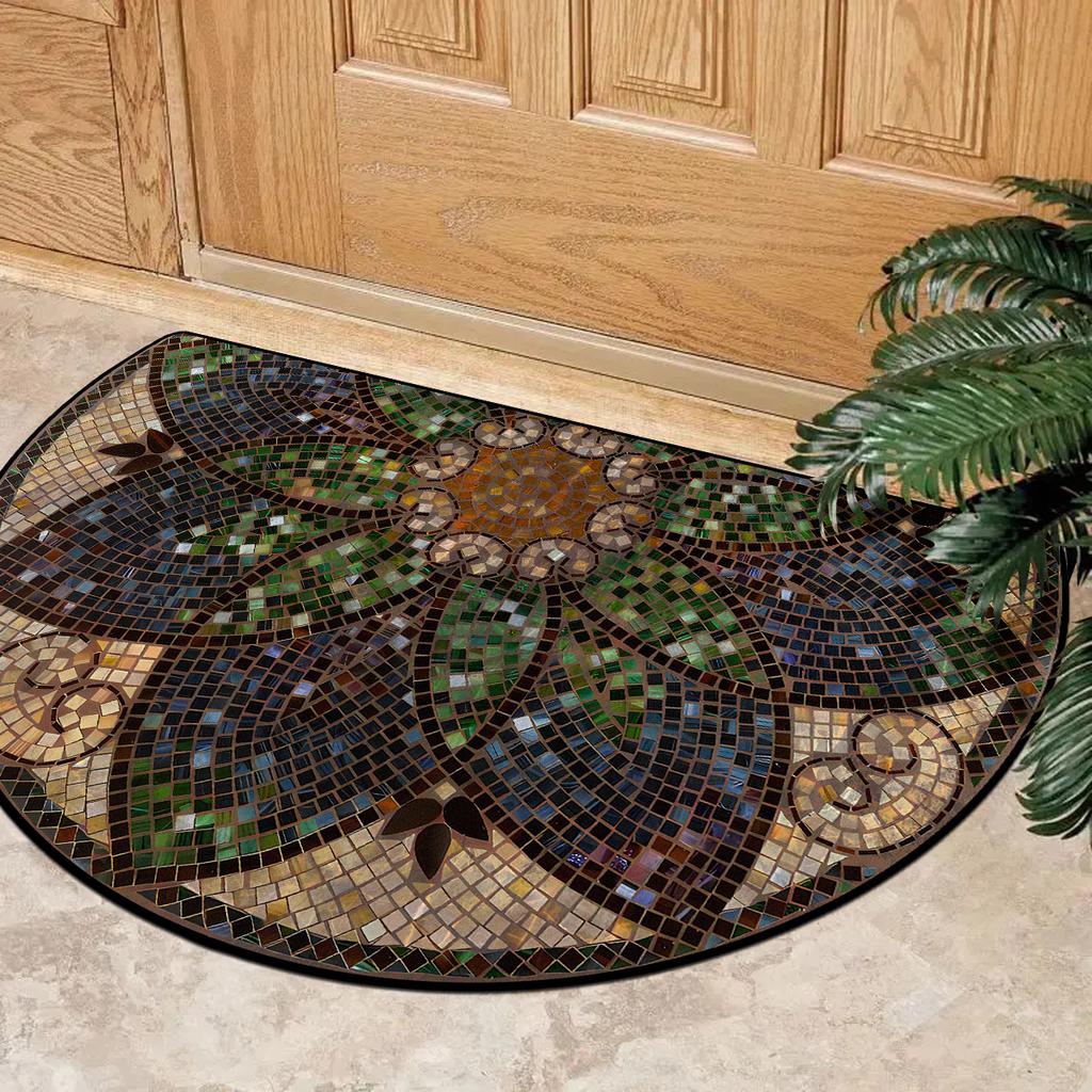 Entrance Door Mat Dustproof Floor Mats Semicircle Outdoor Imitation Stone Carpet Spring Green Plant Carpets Home Decoration Rug