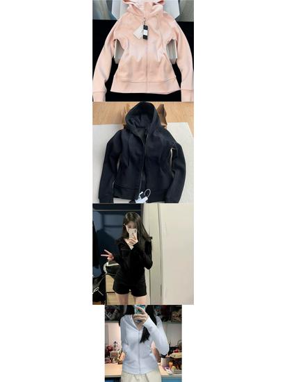 Women's Slim-Fit Pink Hooded Zip-Up Cardigan - Spring/Autumn Yoga Style