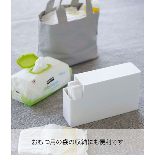 Yamazaki Slim Plastic Bag Case, White, Approx. W7 x D23.5 x H14cm, Tower, for Cooking, Bread, and Odor-Proof Bags, Air-Wrap Storage, Model 3976