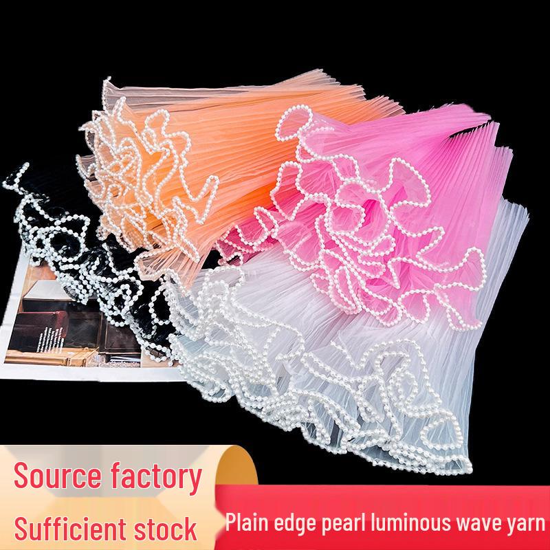 Korean Pearl Ruffle Gauze Floral Bouquet Wrapping Material - Pleated Mesh Wave Gauze