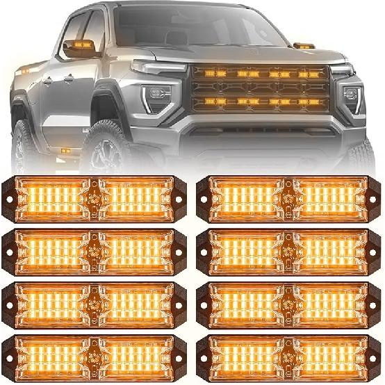 8Pcs 12-LED Emergency Strobe Light Ultra Slim Grille Flashing Warning Light Kit For Vehicles And Trucks (Amber/White) янтарь