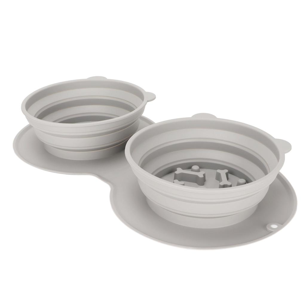 Zusammenklappbarer Hundenapf Verdickter Faltbarer Tragbarer Wandmontierter Silikon Haustier Doppelnapf zum Spazierengehen