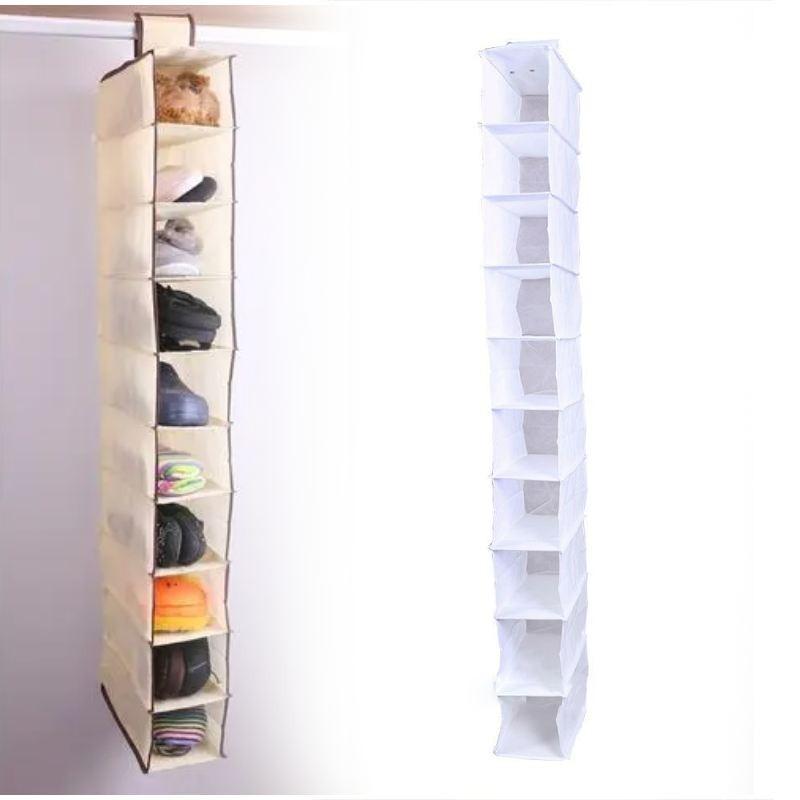 Modern Minimalist Non-woven Fabric 10 Tier Hanging Storage Bag For Bedroom Closet