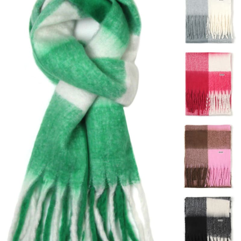 

GRAVER [UNISEX] Logo Embroidered Big Check Bold Long Muffler_5 Colors PINK_WHITE