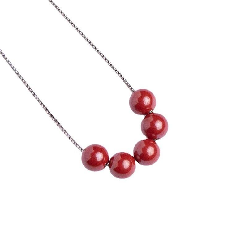 Women's Cinnabar Necklace S9Sterling Silver Collarbone Chain Simple and Stylish Pendant, Niche Jewelry Necklace