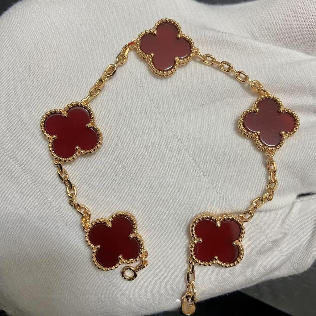 Nouă Versiune Brățară Trifoi cu Patru Foi Cinci Flori Agat Roșu Natural Sidef Alb Brățară Dama Brățară Laser