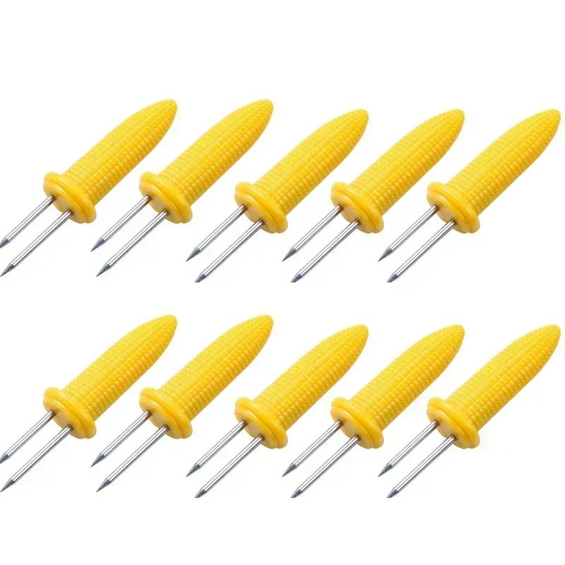 

10pcs Fork BBQ Skewer Stainless Steel Corn Holders Corn on The Cob Skewers Fruit Forks Outdoor Camping Cooking Barbecue Tool