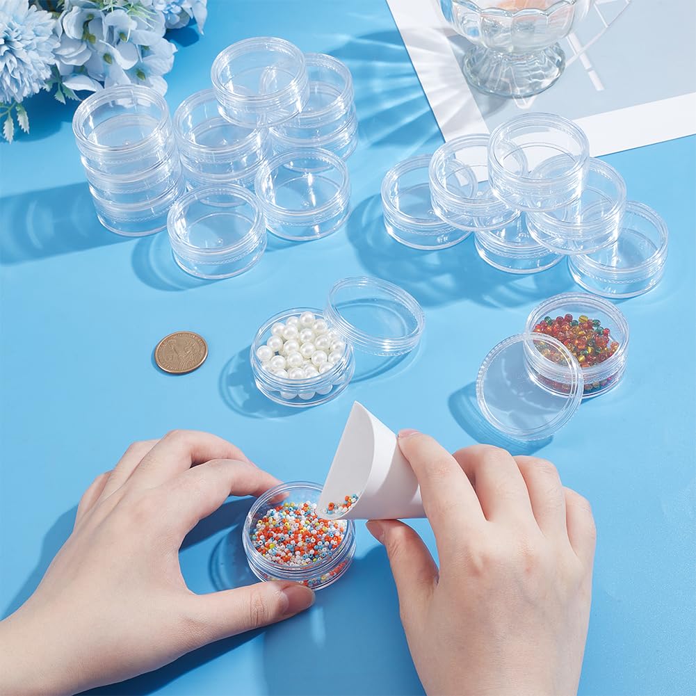 BENECREAT 24-Piece Set of 20ml Small Round Cases for Beads, Cosmetics, and Nail Art Parts, Refillable Containers, and Small Item Storage Boxes, Clear