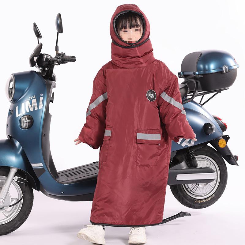 Winter Fleece-Lined Parent-Child Windproof & Waterproof Electric Vehicle Windshield Jacket One-piece