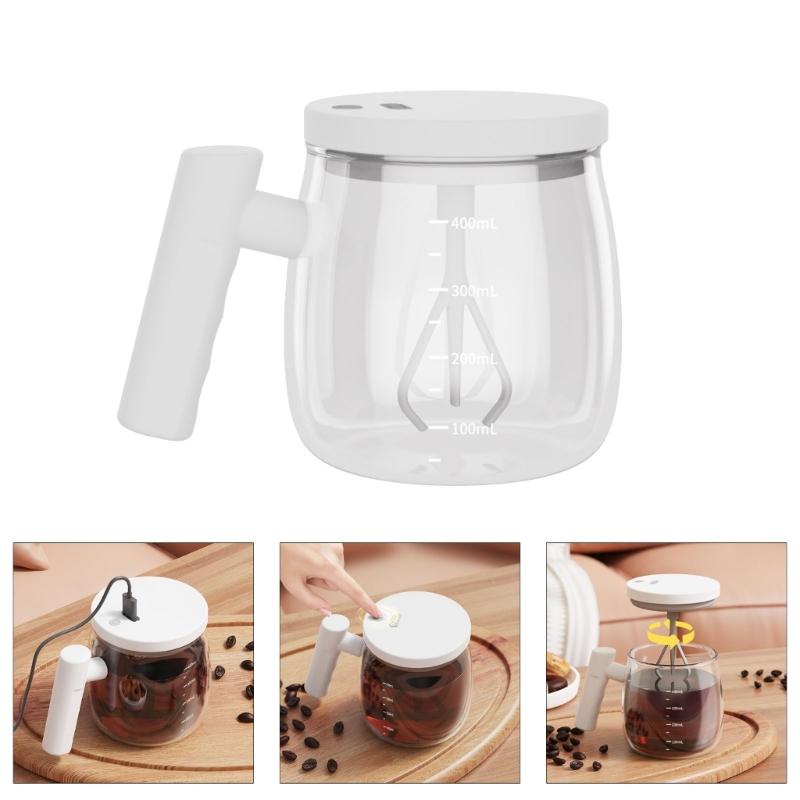 Glass Electric Automatic Stirring Mug 400ml with Lid and Handle for Coffee Milk Powder Mixing Portable Drink Mixer