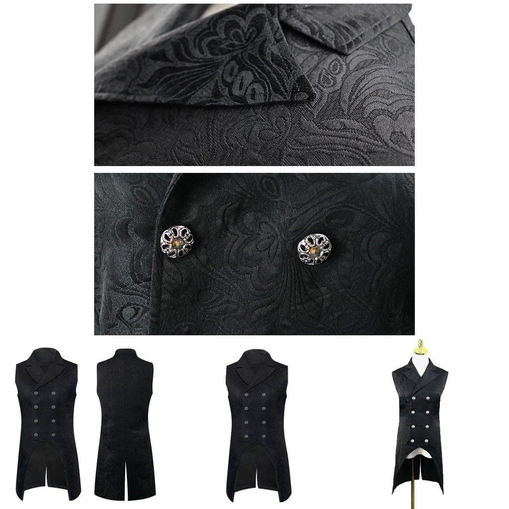 Retro Herr Steampunk Svansrock Jacquard Västrock Med Nedvikt Krage