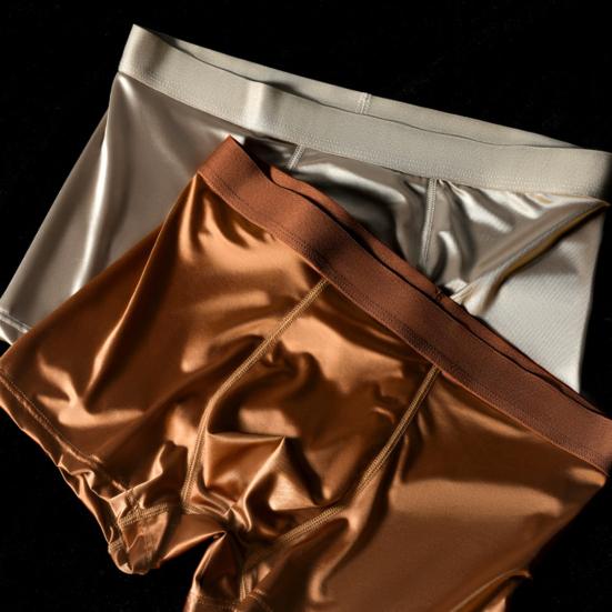 Herren Boxer Unterwäsche Elastisch Mittlere Taille Atmungsaktiv Schlank Geschnittene Shorts Slips Reine Farbe U-Konvex Design Glatter Stoff Eisseide Slips