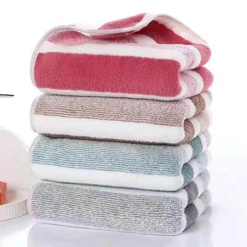Coral Fleece Double-Sided Striped Bath Towel, Thick & Soft for Adults & Children
