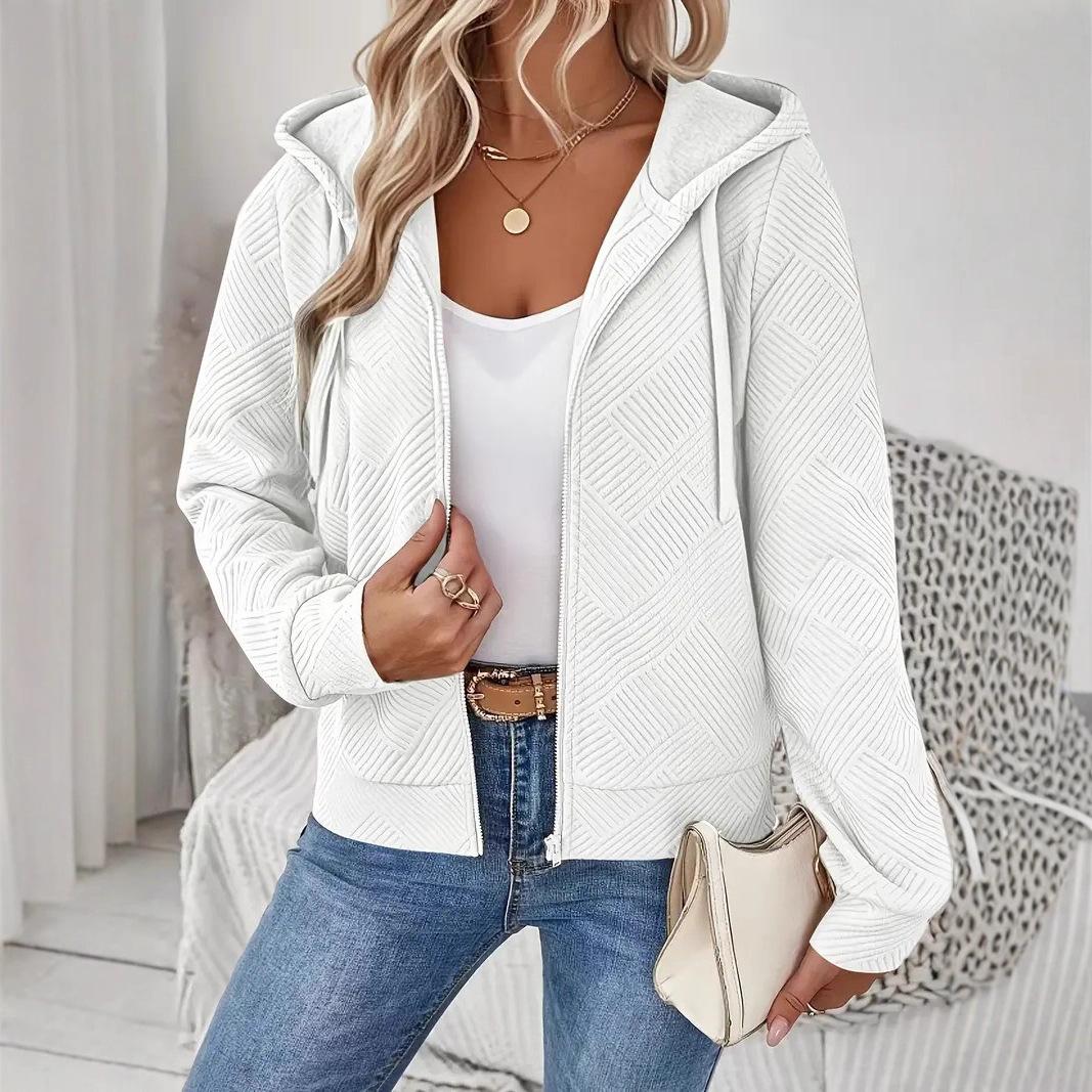 Осень и Зима Новая Трансграничная Женская Мода Молния С Капюшоном Свободная Повседневная Женская Толстовка Из Европы и Америки XS белый 2190₽