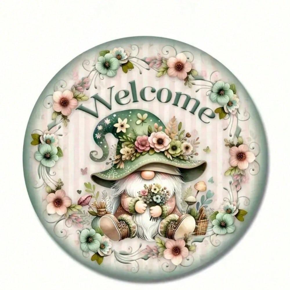 Rustic Welcome Gnome Wall Art Metal Sign Farmhouse Home Garden Porch Decor