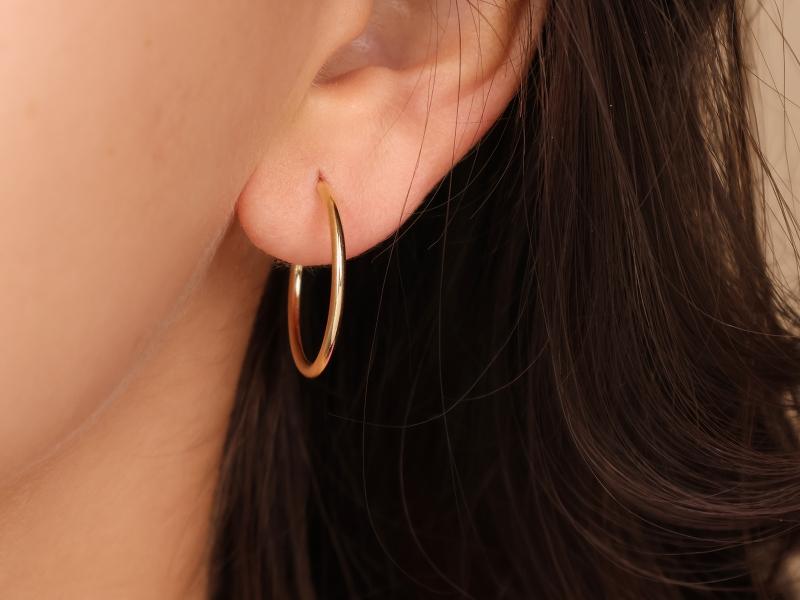 Hoop earrings 585 gold 14k 22 mm classic sharm for girl/woman