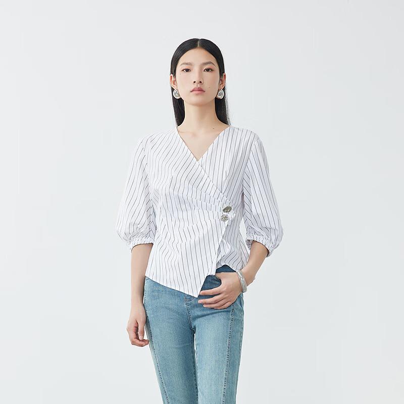 Women s Striped Irregular V-Neck Short Sleeve Blouse XL