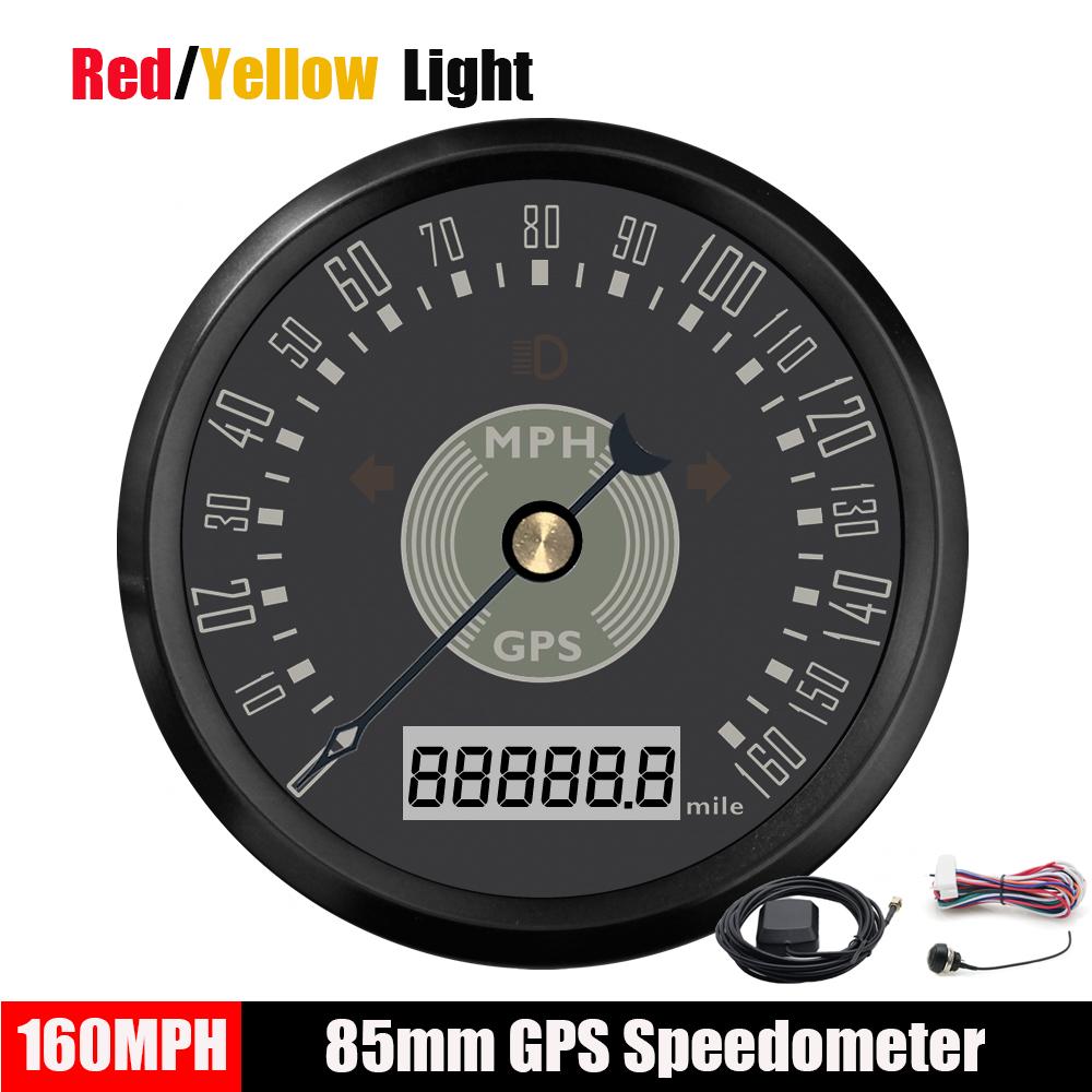 85mm Classical GPS Speedometer 160~220 Km/h 160~220MPH Odometer Adjustable with Red Yellow Light for Car Motorcycle Boat Custom 160MPH BN