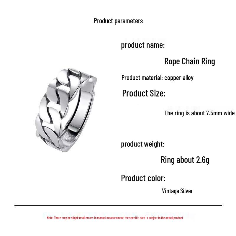 Unisex Trendy Twist Chain Ring - Adjustable, Versatile Design for Men and Women