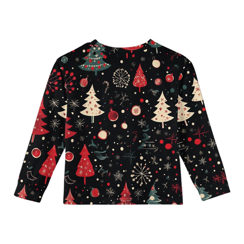 Christmas Day Girls' Long Sleeve Blouse - Round Neck Soft Waist Tunic