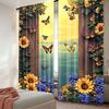 2Pcs Vibrant Sunflower Patterned Butterfly Curtains Stylish Home Decor Suitable For Bedroom Bathroom Living Room Dining Room