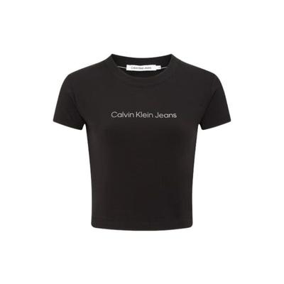 Einfarbiges, kurzes T-Shirt mit Rundhalsausschnitt für Damen, Schwarz, J221172-BEH