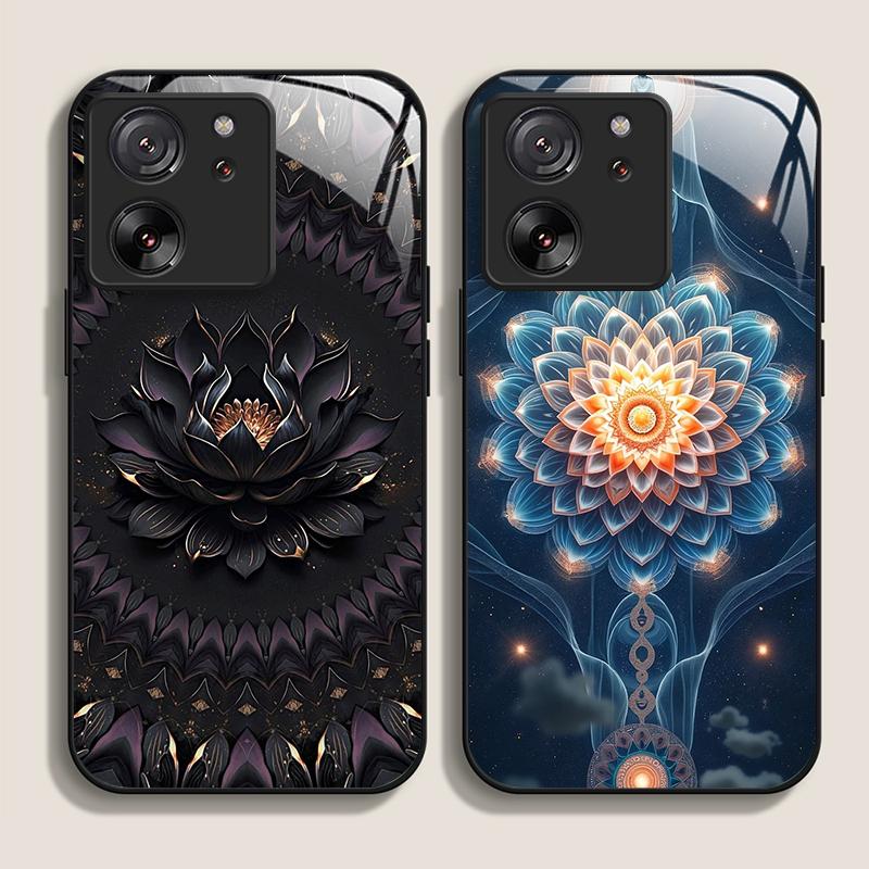 Artistic Lotus Flower Pattern Tempered Glass Phone Case for Motorola Moto G85 G84 G75 G55 G24 Edge 50 Fusion 40 Neo 30 Pro Cover