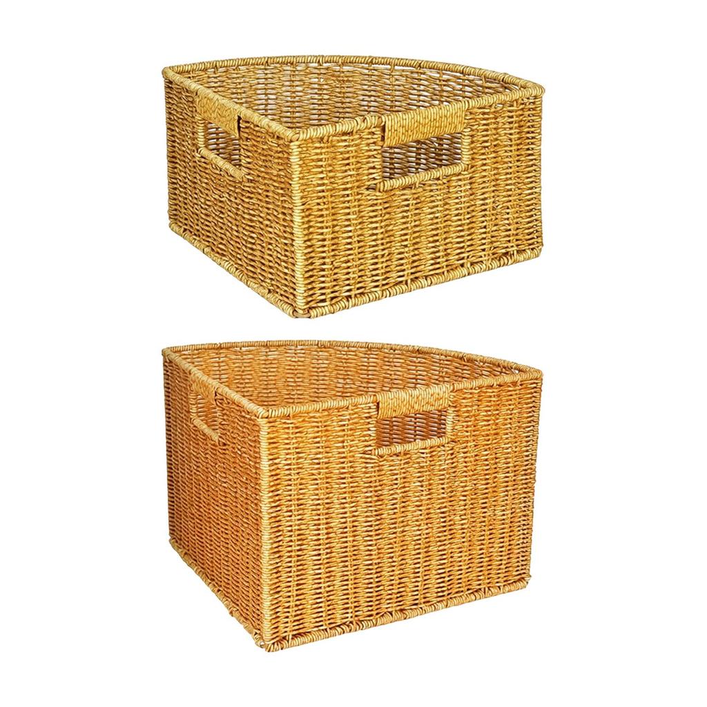 Triangle Woven Storage Basket Sturdy Organizer Box Space Saving Bin with Handles for Bathroom Closet Home