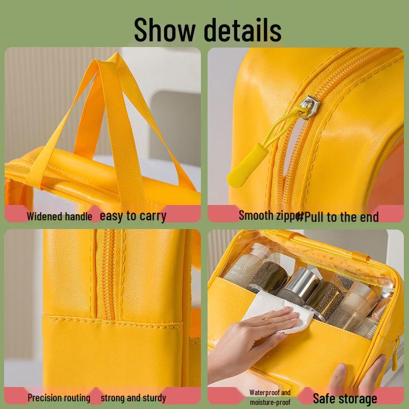 PU Translucent Waterproof Makeup Bag - Large Capacity Travel Bath & Cosmetics Case