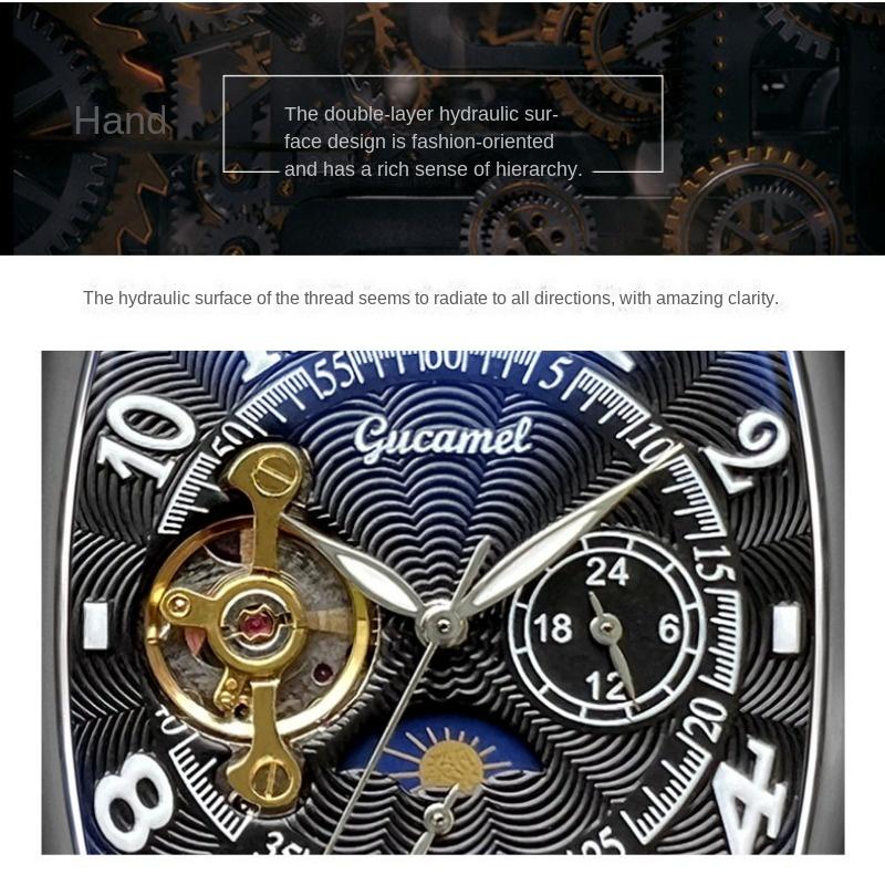 Ceas mecanic GUCAMEL Wine Barrel Ceas mecanic Tourbillon pentru bărbați