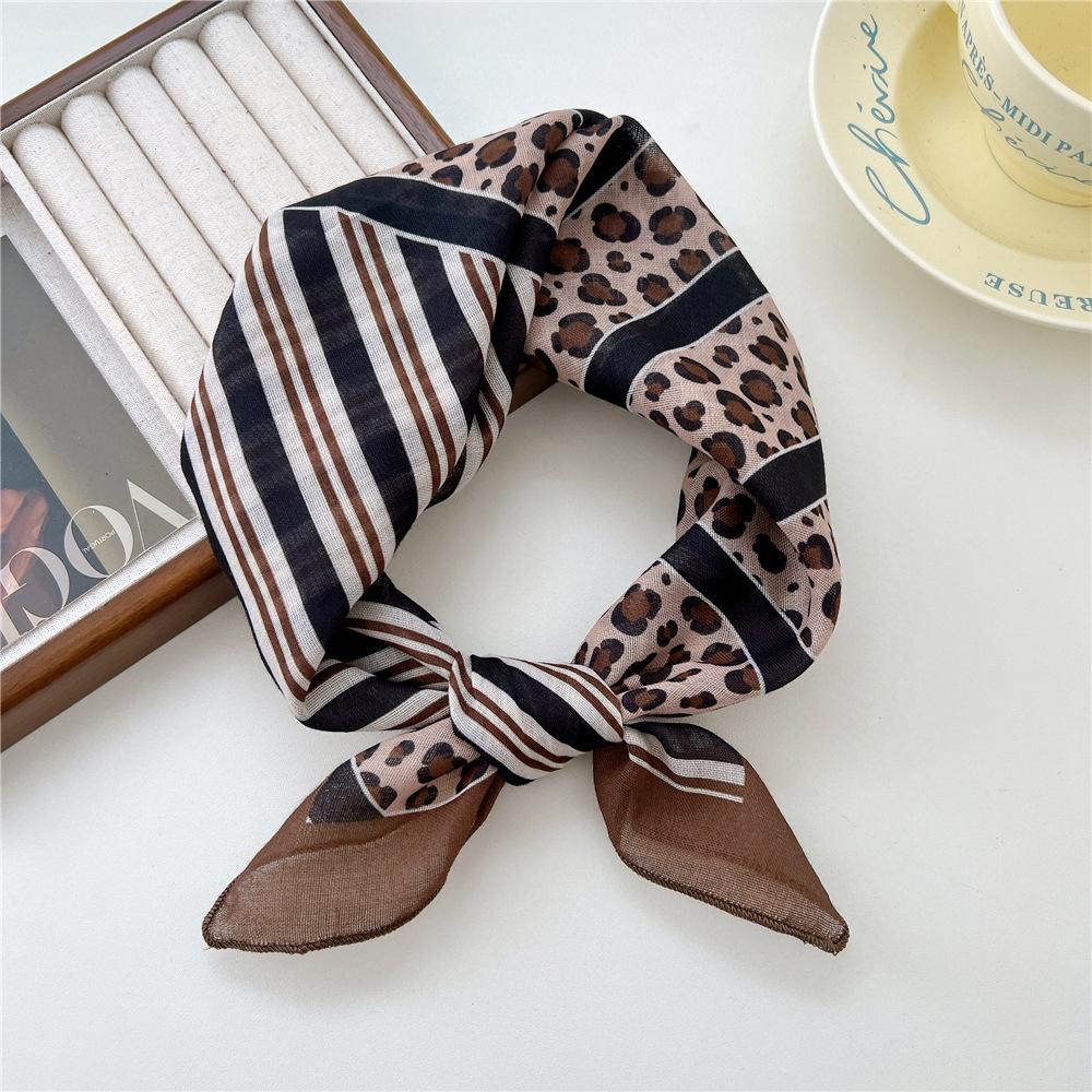 55 Leopard Print Cotton And Linen Silk Scarf Women'S Small Square Scarf Neck Protection Headscarf Decorative Scarf Fashionable Foreign Style Scarf