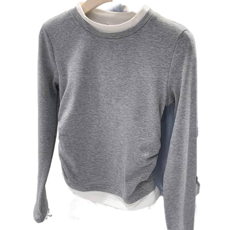 American Spicy Girl Faux Layered Color Block Long Sleeve Shirt - Women's Spring/Autumn 2025 Fashion