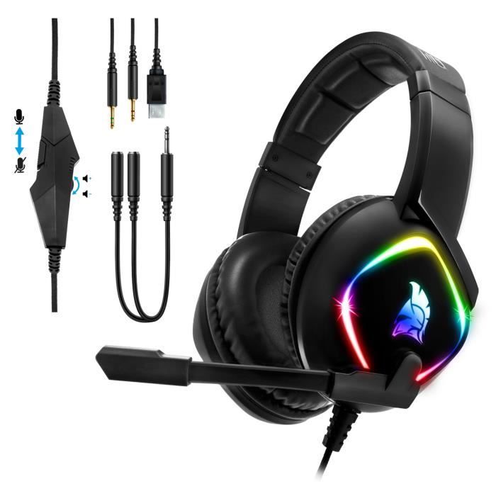 Casque Gamer - EMPIRE GAMING - Dark Rainbow - Son Stéréo HD - Micro Flexible - Rétroéclairage RGB