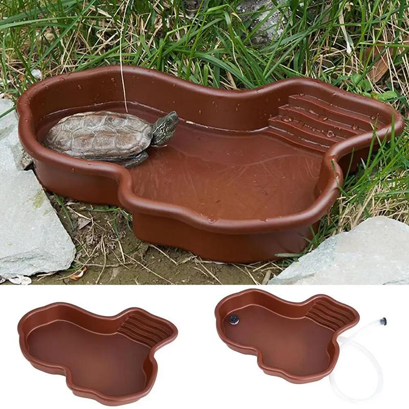 Turtle Pool Large Reptile Turtle Bathing Tub Feeding Bowl Lizards Habitat With Ramp Tortoise Feeder Bowl For Small Geckos Turtle