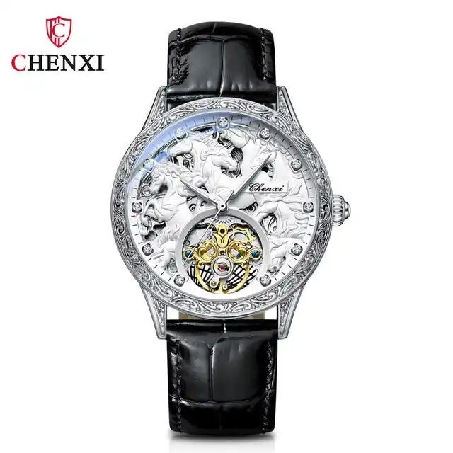 6029 CHENXI Watch Men Fashion Design Horse Watches Leather Strap Automatic Mechanical Watches Men Luxury Tourbillon Wristwatches