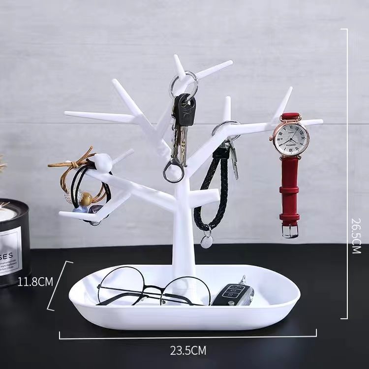 Multi-Functional Key & Jewelry Organizer: Entryway Wall-Mounted Key Rack Desktop Display Stand with Jewelry Tray Storage Solution for Accessories