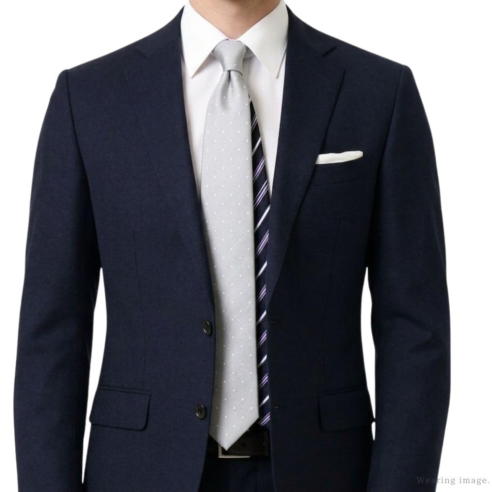 [D+Arts] Men's Silk Necktie, Nishijin-ori Weave, Made in Japan, Dot and Stripe Pattern, Color-Blocked, Changeable Tie, Gray, Stylish, Business Suit