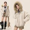 Unisex Retro Fur Collar Hooded Cotton Jacket - Winter Warm Thickened Outerwear