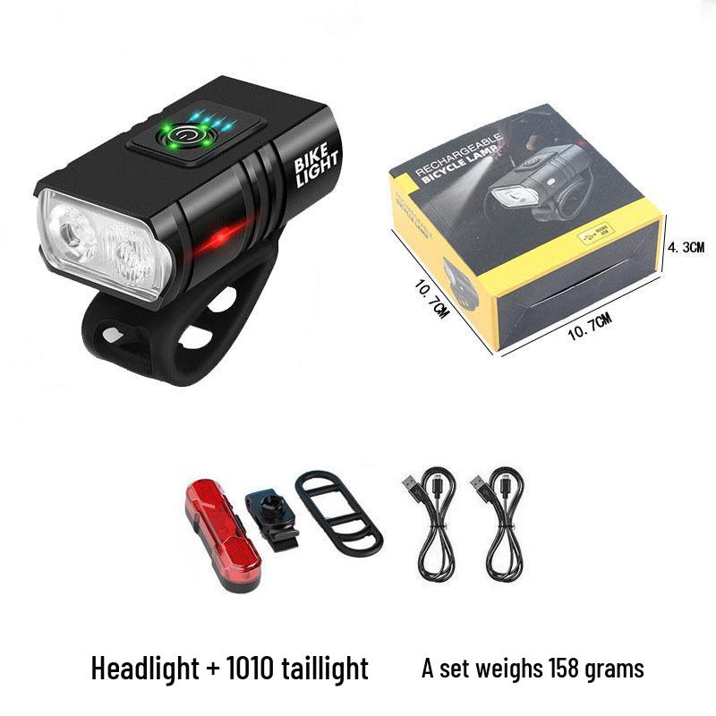 Aluminum Alloy Bike Headlight & Taillight Set: High-Brightness with Power Display for Night Riding