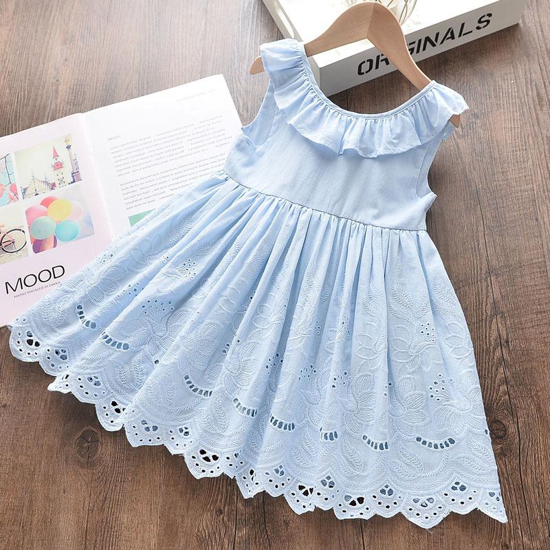 Kinderkleidung Sommer Neu Mädchen Hohlstickerei Kleid Baby Niedliches Weste Kleid