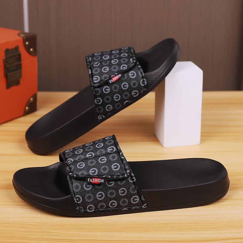 

Slippers men s summer wear Velcro stepping on shit feeling lucky large size 47 beach sandals slippers 39 чорний