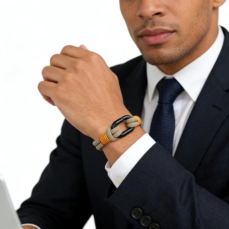 Neues Herren-Doppellagen-Nylonseilarmband in spanischen Flaggenfarben Minimalistisches Karabinerarmband für Business-Casual-Kleidung 7 Farben